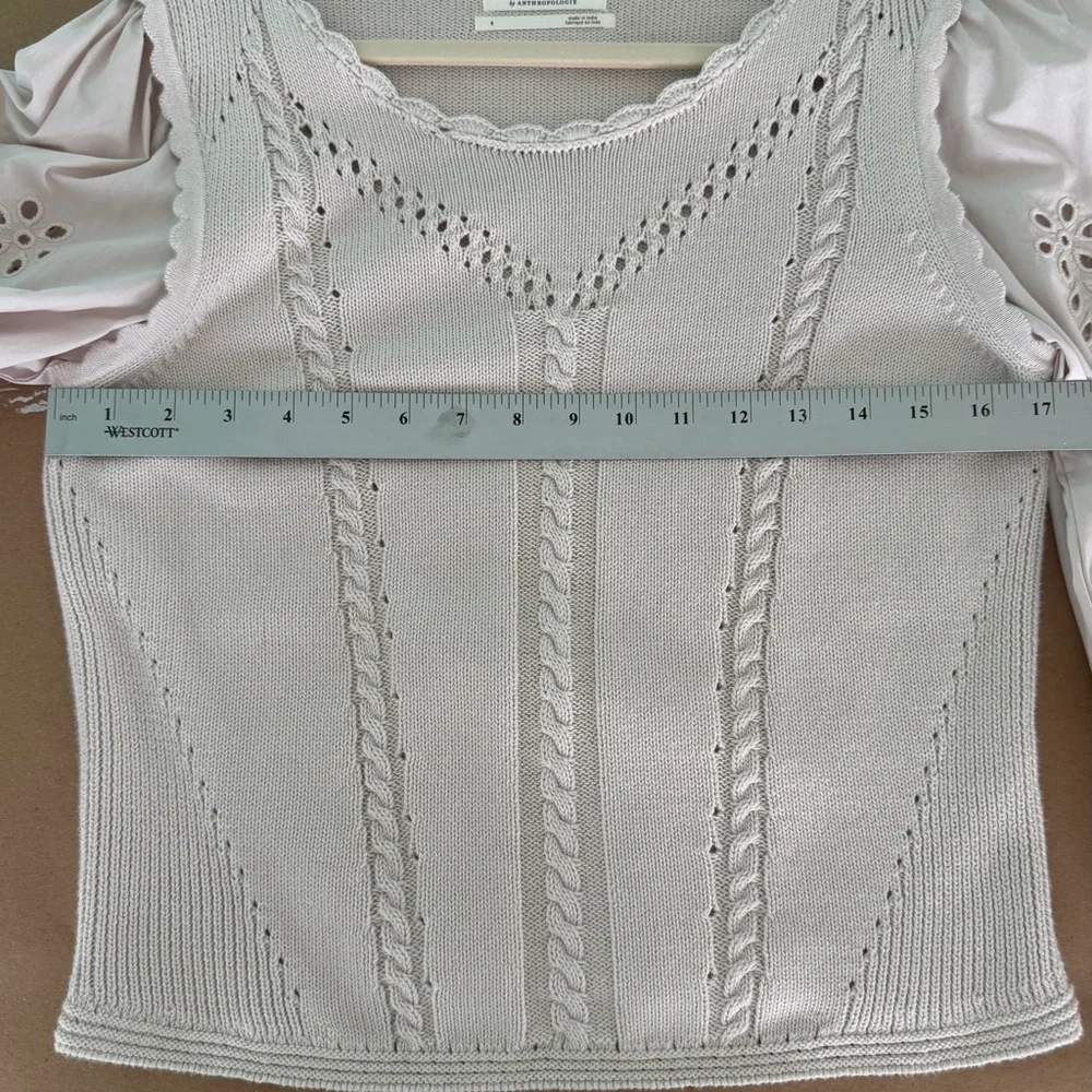 NWoT By Anthropologie Cutwork Puff-Sleeve Sweater women color pearl size Small - Picture 9 of 16